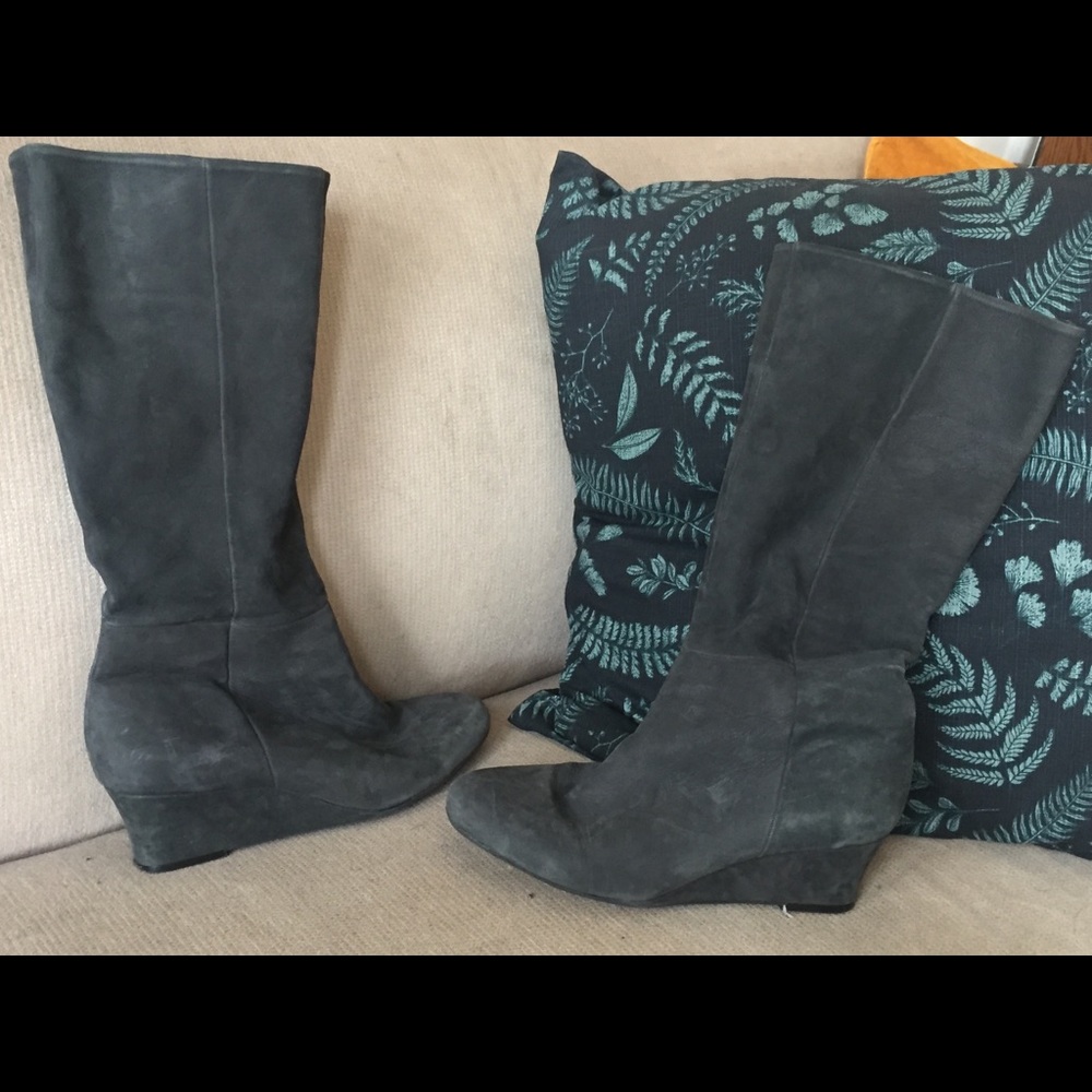 Grey Suede Wedge Boots